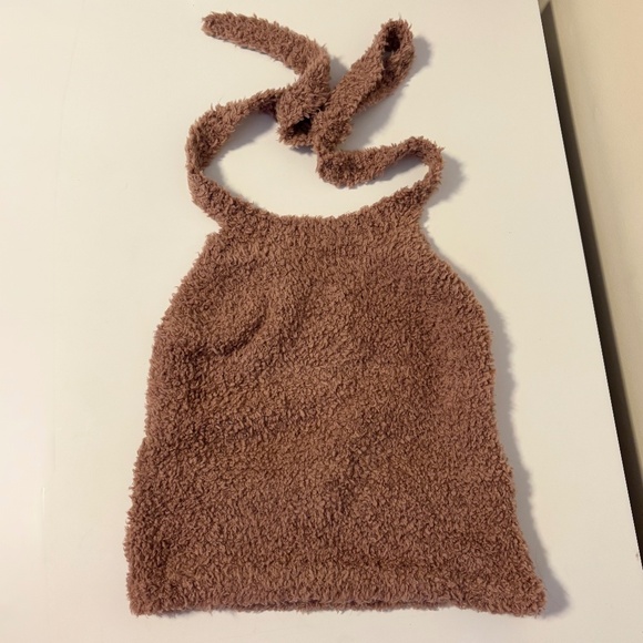 SKIMS Cozy Knit Halter Bra Crop Top Open Back Tie Lounge Brown Womens S / M NWT - Picture 1 of 3